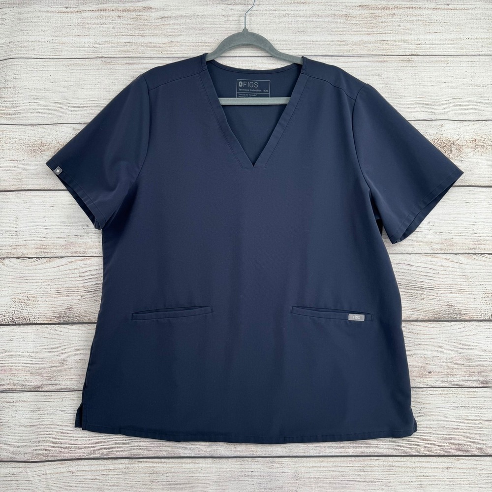 FIGS Scrub Top Women XXL Navy Blue V-Neck Short Sleeve FW1100